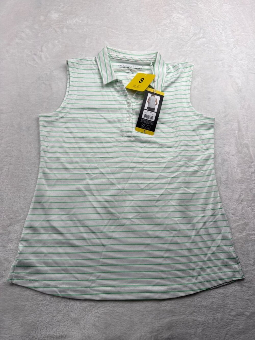 Pebble Beach Womens Sleeveless Polo Dry-Luxe Performance White & Green Stripes